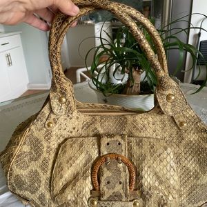 Ferragamo gold metallic real python bag